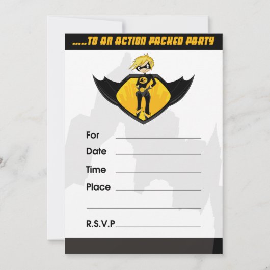 Uitnodiging van superheldenpartij (Achterkant)