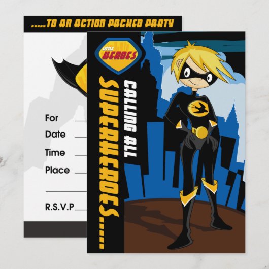Uitnodiging van superheldenpartij (Voorkant / Achterkant)