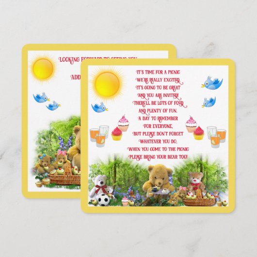 Uitnodiging van Teddy Bears voor Picnic (Voorkant / Achterkant)