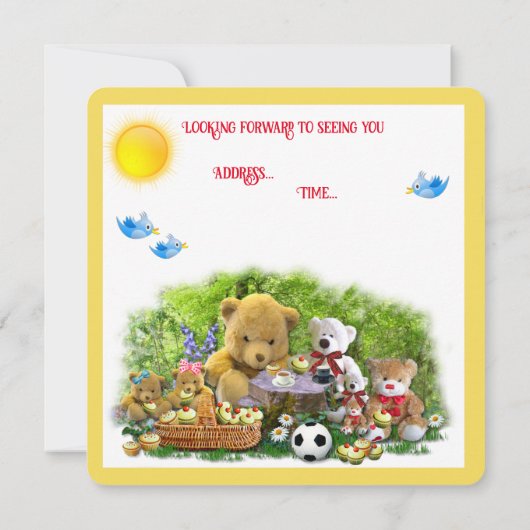 Uitnodiging van Teddy Bears voor Picnic (Achterkant)