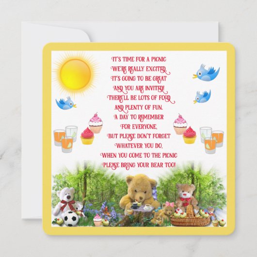 Uitnodiging van Teddy Bears voor Picnic (Voorkant)
