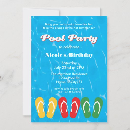 Uitnodiging van teenslippers- en waterpools (Voorkant)