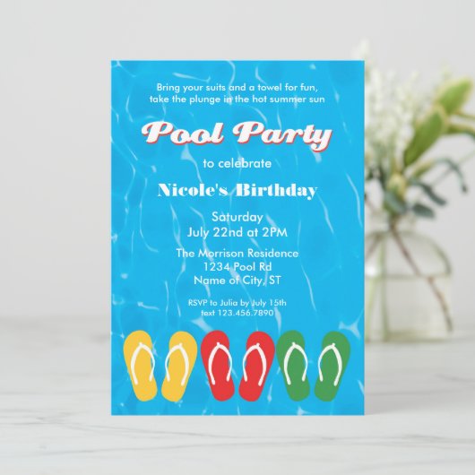 Uitnodiging van teenslippers- en waterpools (Staand voorkant)