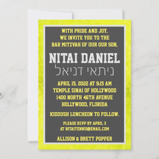 Uitnodiging van Tennis Fuzzies (Voorkant)