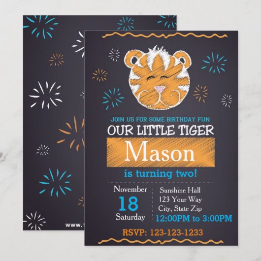 Uitnodiging van Tiger Birthday (Voorkant / Achterkant)