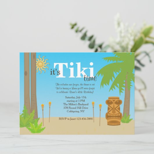 Uitnodiging van Tiki-partij (Staand voorkant)
