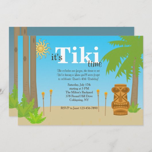 Uitnodiging van Tiki-partij (Voorkant / Achterkant)