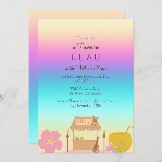 Uitnodiging van Tropical Hawaiian Luau (Voorkant / Achterkant)