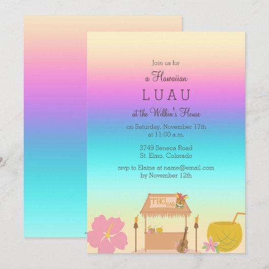 Uitnodiging van Tropical Hawaiian Luau (Voorkant / Achterkant)