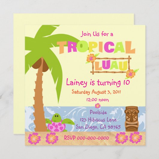 Uitnodiging van Tropical Luau (Voorkant / Achterkant)