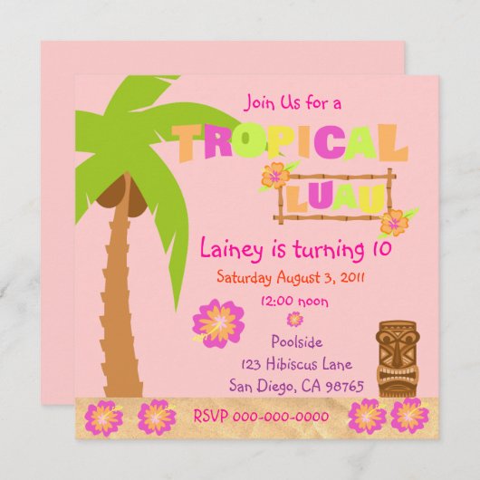 Uitnodiging van Tropical Luau (Voorkant / Achterkant)