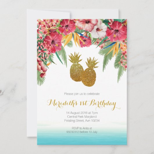 Uitnodiging van Tropical Summer Birthday (Voorkant)