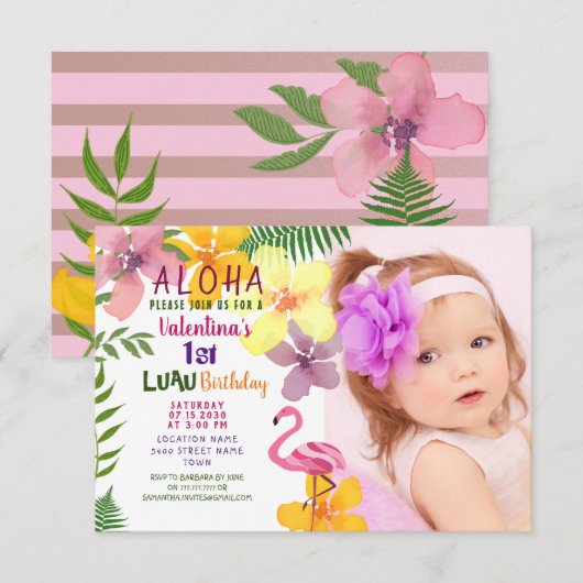 Uitnodiging van Tropical Summer Birthday (Voorkant / Achterkant)