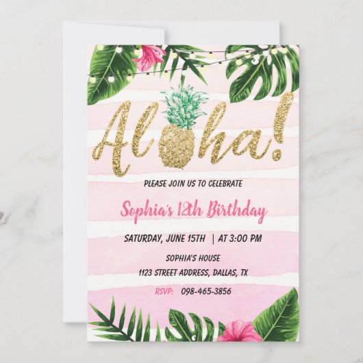 Uitnodiging van Tropische Aloha Birthday Hawaiian (Voorkant)