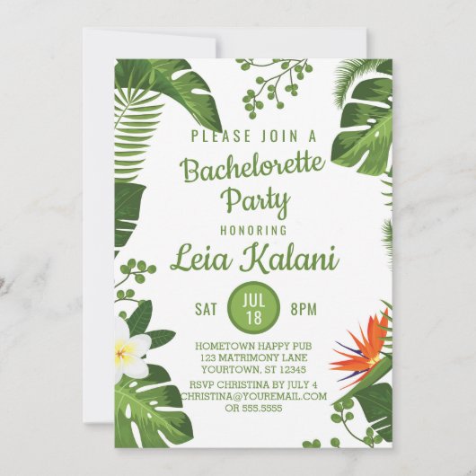 Uitnodiging van Tropische Palm Leaves Bachelorette (Voorkant)