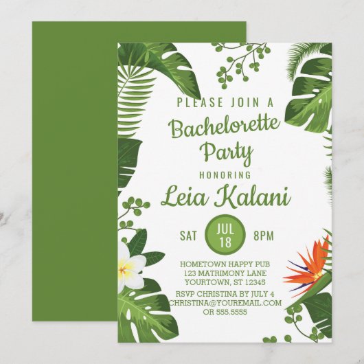 Uitnodiging van Tropische Palm Leaves Bachelorette (Voorkant / Achterkant)