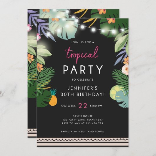Uitnodiging van Tropische Partij Luau Aloha Pink B (Voorkant / Achterkant)