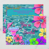 Uitnodiging van tropische partijen - water/bloemen (Voorkant / Achterkant)