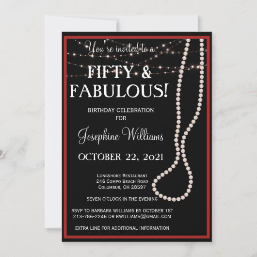 Uitnodiging van vijftig en Fabulous Red en Black P (Voorkant)