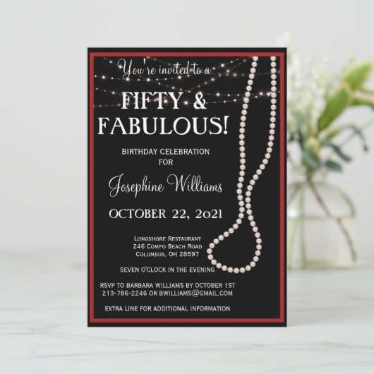 Uitnodiging van vijftig en Fabulous Red en Black P (Staand voorkant)