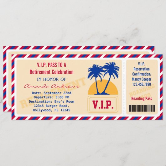 Uitnodiging van VIP Ticket Retirement Party (Voorkant / Achterkant)