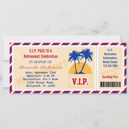 Uitnodiging van VIP Ticket Retirement Party (Voorkant)