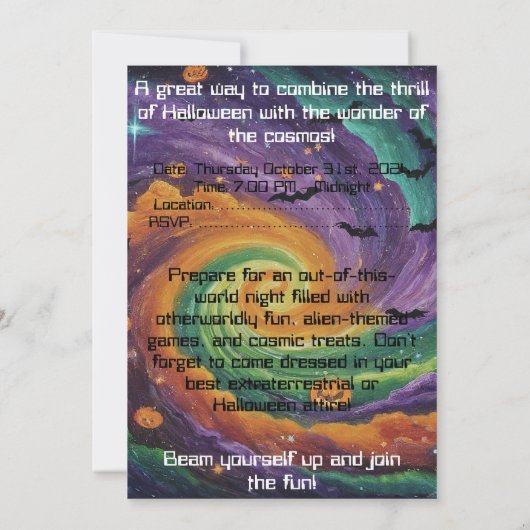 Uitnodiging van volwassen Halloween-partij (Achterkant)