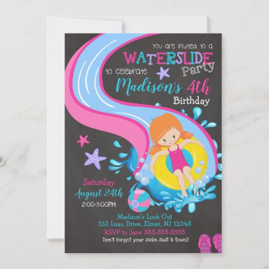 Uitnodiging van waterdag/poolpartij/meisje (Voorkant)