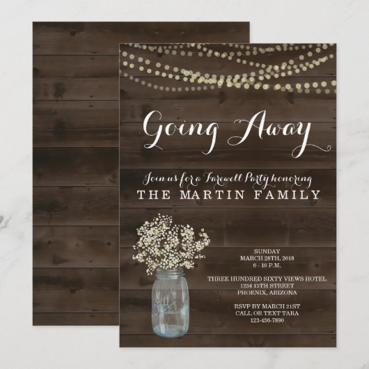 Uitnodiging van wegpartij | Rustic Babys Breath (Voorkant / Achterkant)