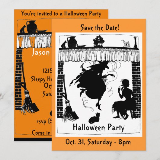 Uitnodiging van Witchy Chimney Halloween Party (Voorkant / Achterkant)