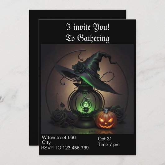 Uitnodiging van Witchy Halloween Party (Voorkant / Achterkant)