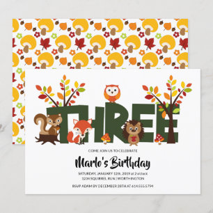 Uitnodiging van Woodland Animal op de derde verjaa