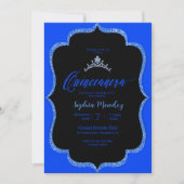 Uitnodiging van zwarte en blauwe Quinceanera (Voorkant)