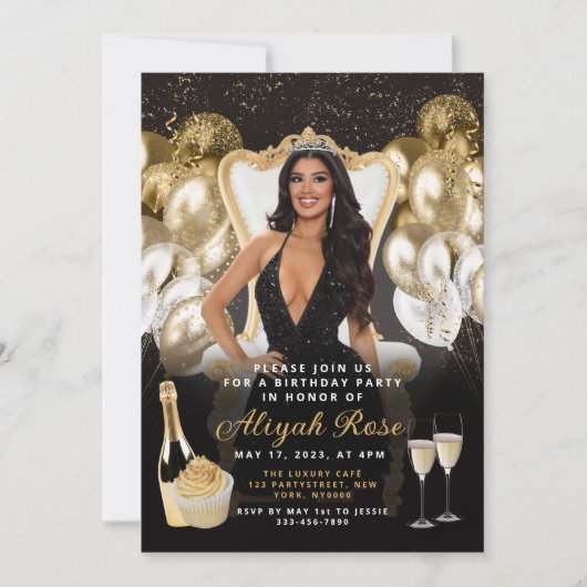 Uitnodiging van zwarte en gouden ballonnen (Voorkant)