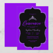 Uitnodiging van zwarte en paarse Quinceanera (Voorkant / Achterkant)