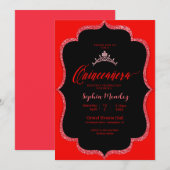 Uitnodiging van zwarte en rode Quinceanera (Voorkant / Achterkant)