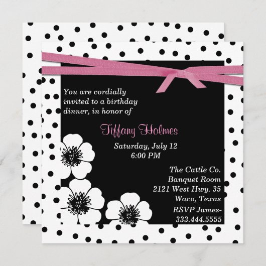 Uitnodiging van zwarte en witte poka (Voorkant / Achterkant)