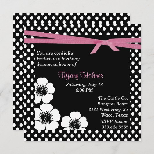Uitnodiging van zwarte en witte poka (Voorkant / Achterkant)