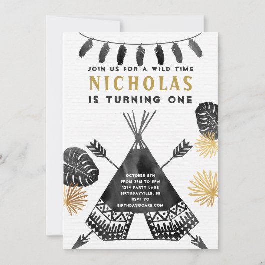 Uitnodiging van zwarte en witte theepee (Voorkant)