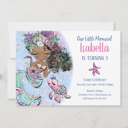 Uitnodiging van Zwarte Zeemeermin Birthday (Voorkant)