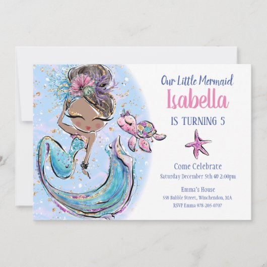 Uitnodiging van Zwarte Zeemeermin Birthday (Voorkant)
