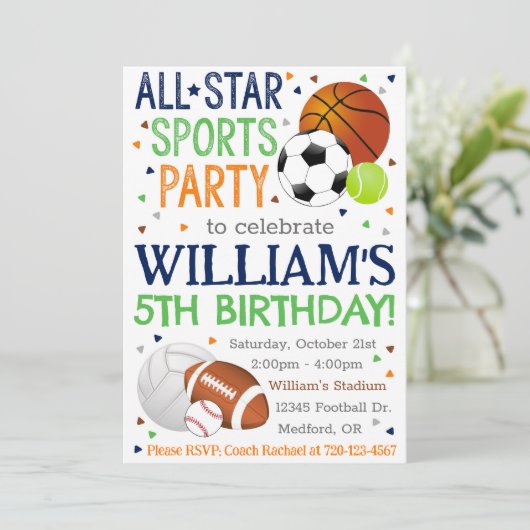 Uitnodiging van zwitserdag, All-Star Sport Party (Staand voorkant)