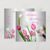 Uitnodiging Verjaardag 50e Elegant Roze & Witte Tu (Voorkant / Achterkant)