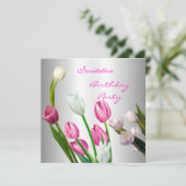 Uitnodiging Verjaardag 50e Elegant Roze & Witte Tu (Staand voorkant)