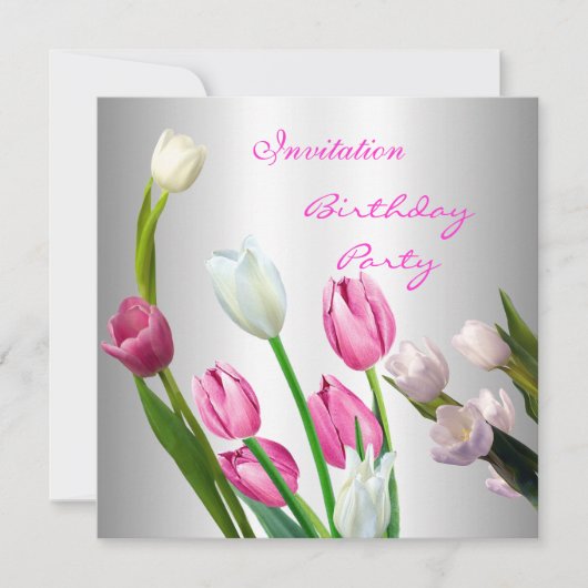 Uitnodiging Verjaardag 50e Elegant Roze & Witte Tu (Voorkant)