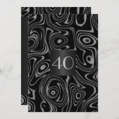 Uitnodiging Verjaardag Abstract Black Faux Silk (Voorkant / Achterkant)