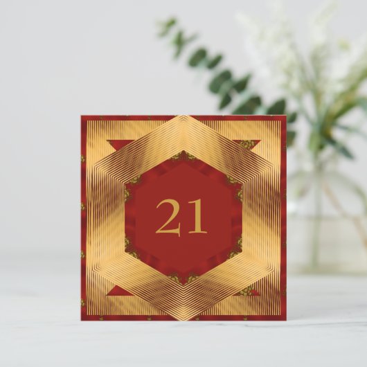 Uitnodiging Verjaardag Abstract rood geel (Staand voorkant)