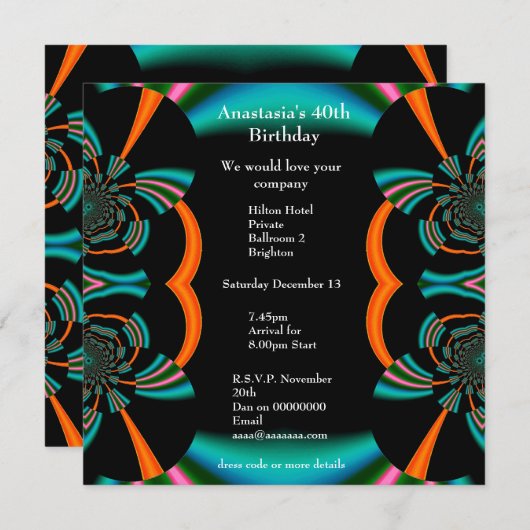 Uitnodiging Verjaardag Abstracte Green Albums (Voorkant / Achterkant)