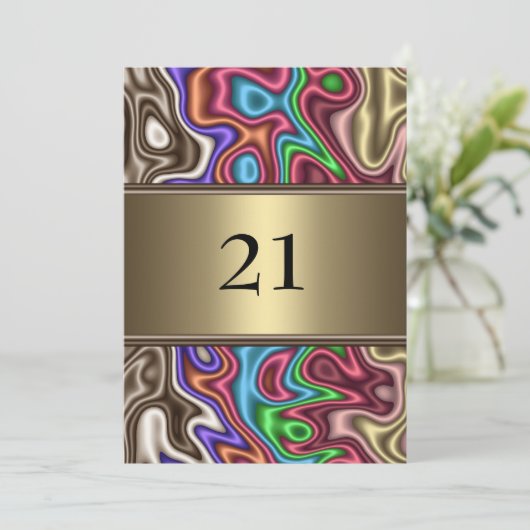 Uitnodiging Verjaardag Abstracte kleuren Faux Silk (Staand voorkant)