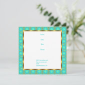 Uitnodiging Verjaardag Aqua & Gold Patchwork (Staand voorkant)